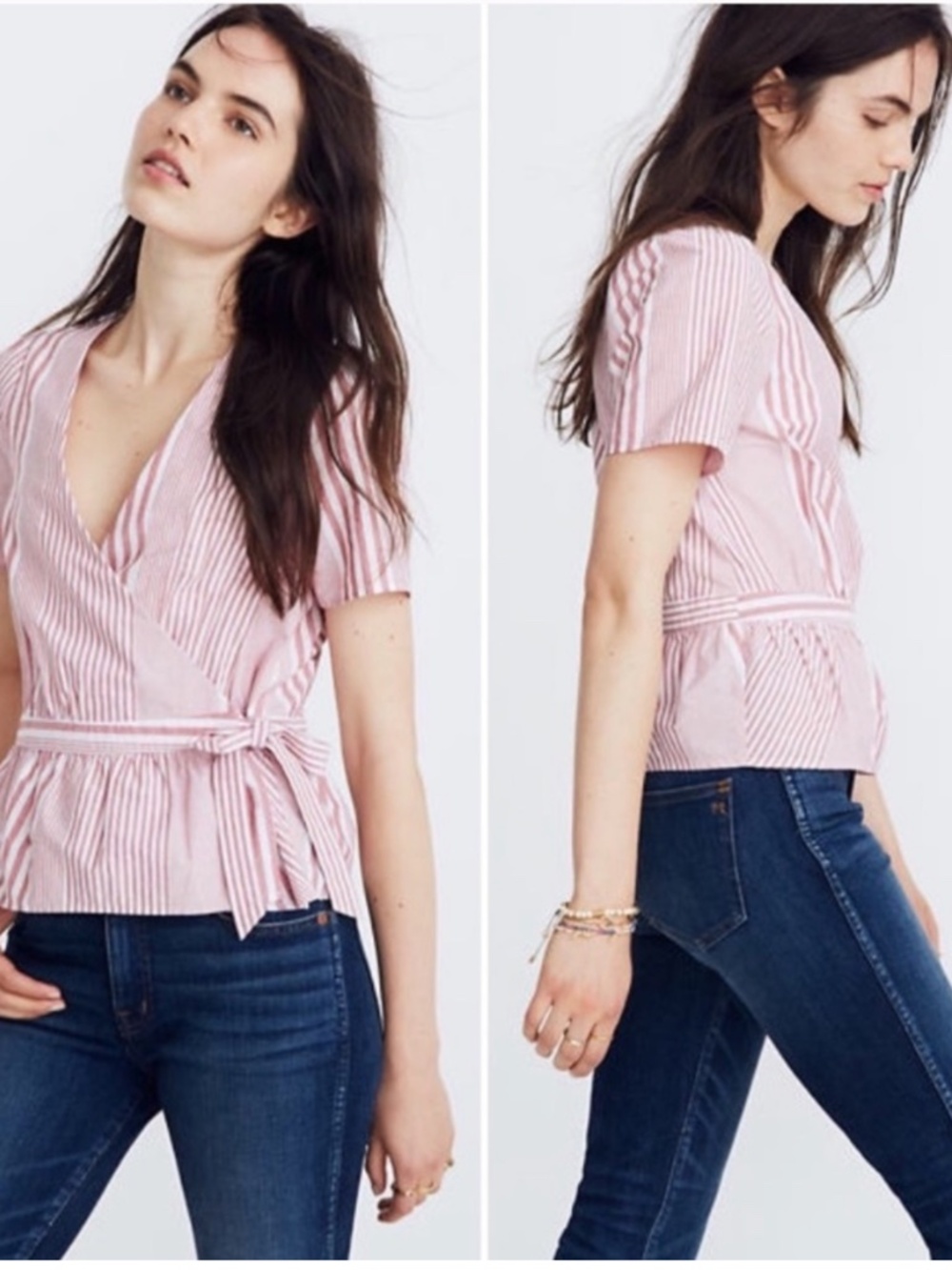Madewell Pink Stripe Wrap Top